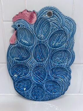 Vintage Blue Rooster Deviled Egg Plate Platter for 12
